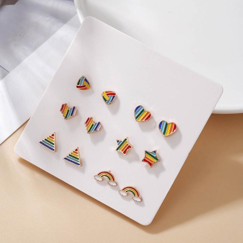 Set aus 12 Regenbogen Ohrsteckern Ohrringen Zarten Mode Ohrschmuck Ohrsteckern Legierungsmaterial für Party Alltag