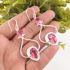 Natural Pink Tourmaline Gemstone 925 Stamped Silver Handmade Hook Earrings 2.07" EE-170-7