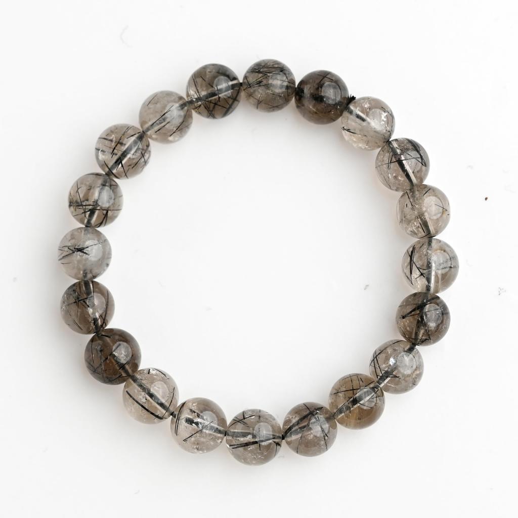 Brățară Cuarț Rutilat Fumuriu Negru Turmalină în 16cm Încheietură Putere Naturală Limitată Rugăciune Noroc Feng Shui [Eigado] (Cuarț Negru), Piatră de 9,5 mm,