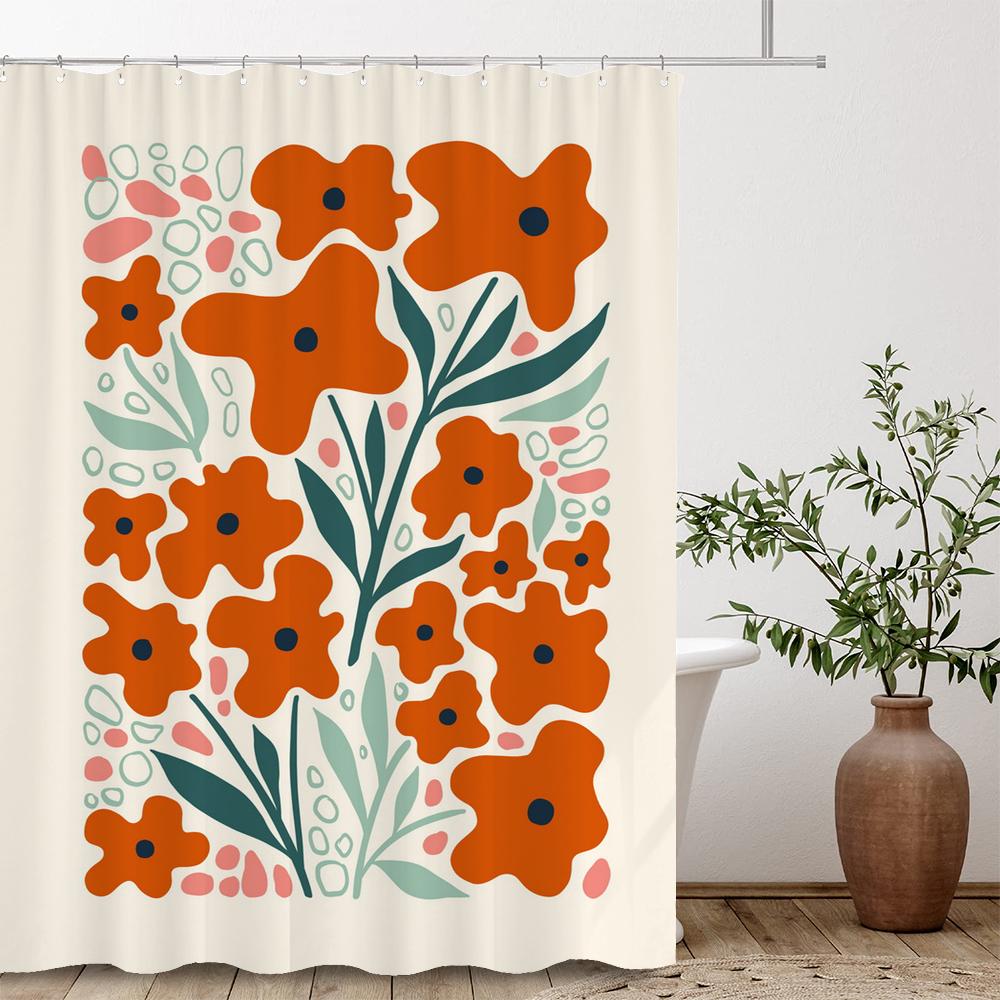 Artistic Abstract Plants and Flowers Print Shower Curtain Polyester Fabric Bath Curtain With Hooks Curtains For Bathroom Decor