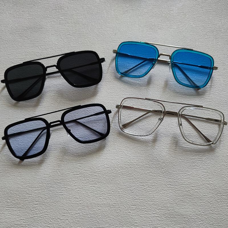 4pcs Square Sunglasses For Men Women Trendy Double Bridges Unisex Sun Glasses Fashion Summer Outdoor Shades Eyewear Accessory