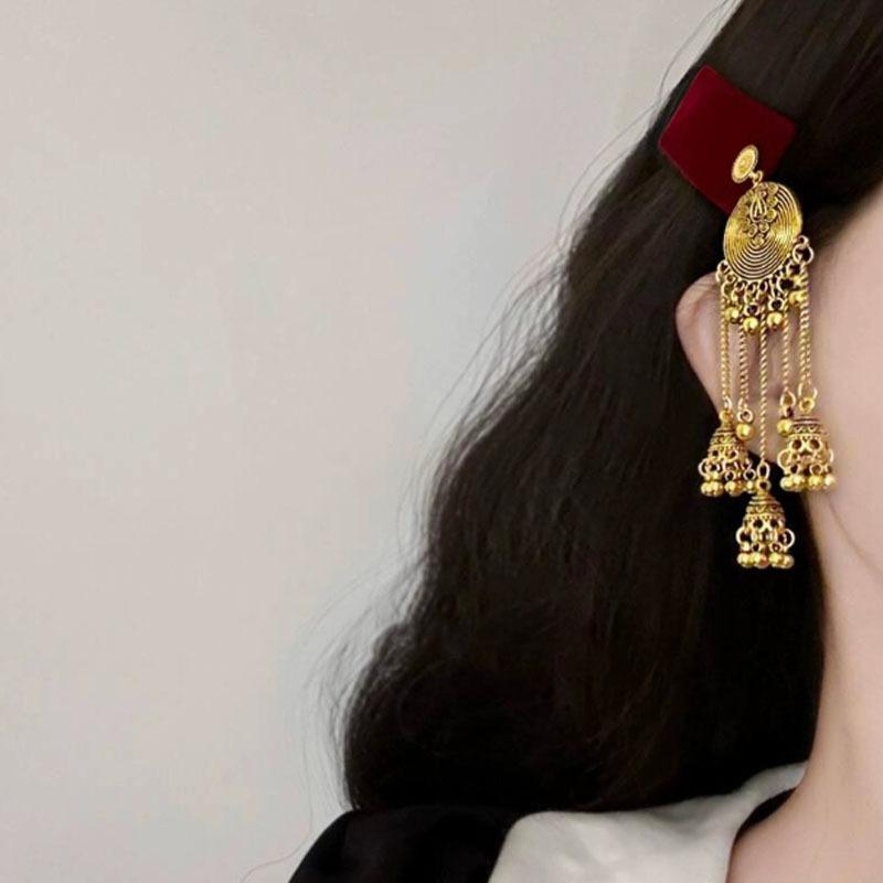 Diamond-encrusted Square Love Pearl Tassel Hairpin New Chinese Retro National Style One-word Clip Fashion Guochao Hair Accessories Women