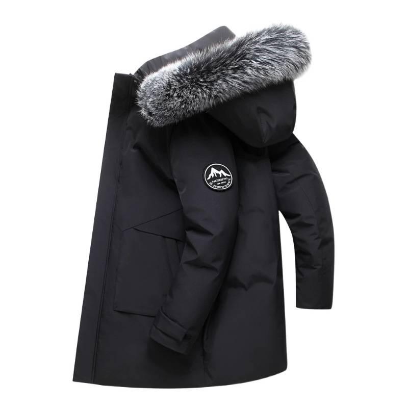 Trendy Winter Mid-Length Down Jacket with Fur Collar - Loose Fit, Hooded, Bestseller for Couples