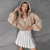 Women Zip Up Cropped Drawstring Hoodies Casual Long Sleeve  Jacket with Pockets Winter Fall Outwear Outfits