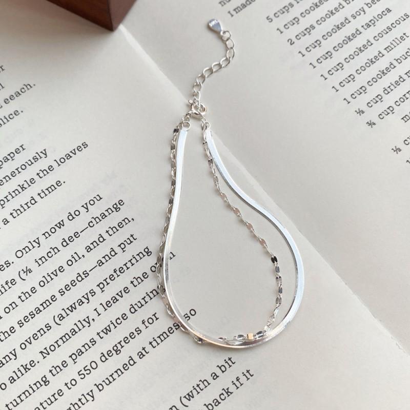 Sterling Geometric Layered Snake Bone Bracelet Women Minimalist Elegant Stylish Daily Wear