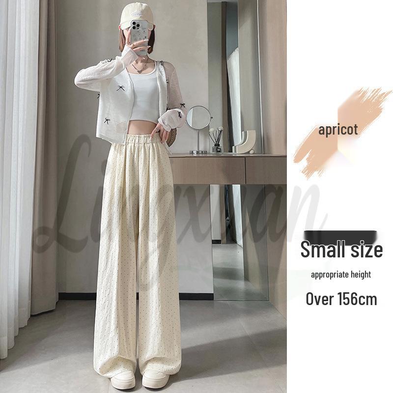 

Women s High Waist Polka Dot Tencel Cotton Wide Leg Pants - Spring/Summer Loose Fit, Floor Length, Casual Drape Style M