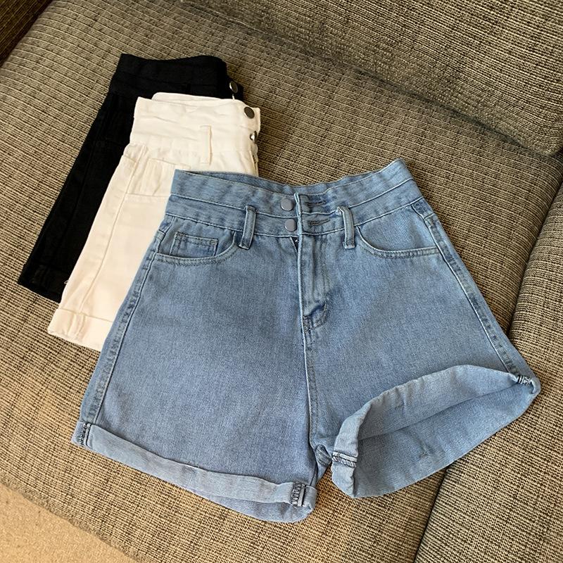 Curled Denim Shorts for Women In Summer Korean New High-waisted, Versatile Simple Wide-leg Pants