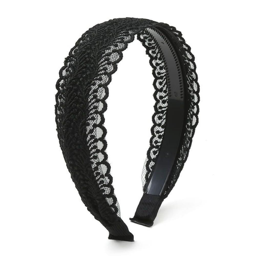 

Korean Vintage Lace Hair Hoop Hollow Elegant Lace Hairband Head Wrap Hair Accessories Anti Slip Women s Wide Headband Wash Face чёрный