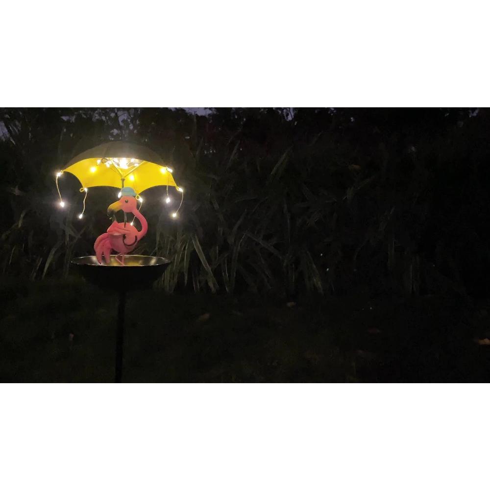 Decorazione per la casa statua finta fenicottero, statua in ferro con collezione di luci solari a LED, con funzione di mangiatoia per uccelli, decorazione per prato, patio, giardino