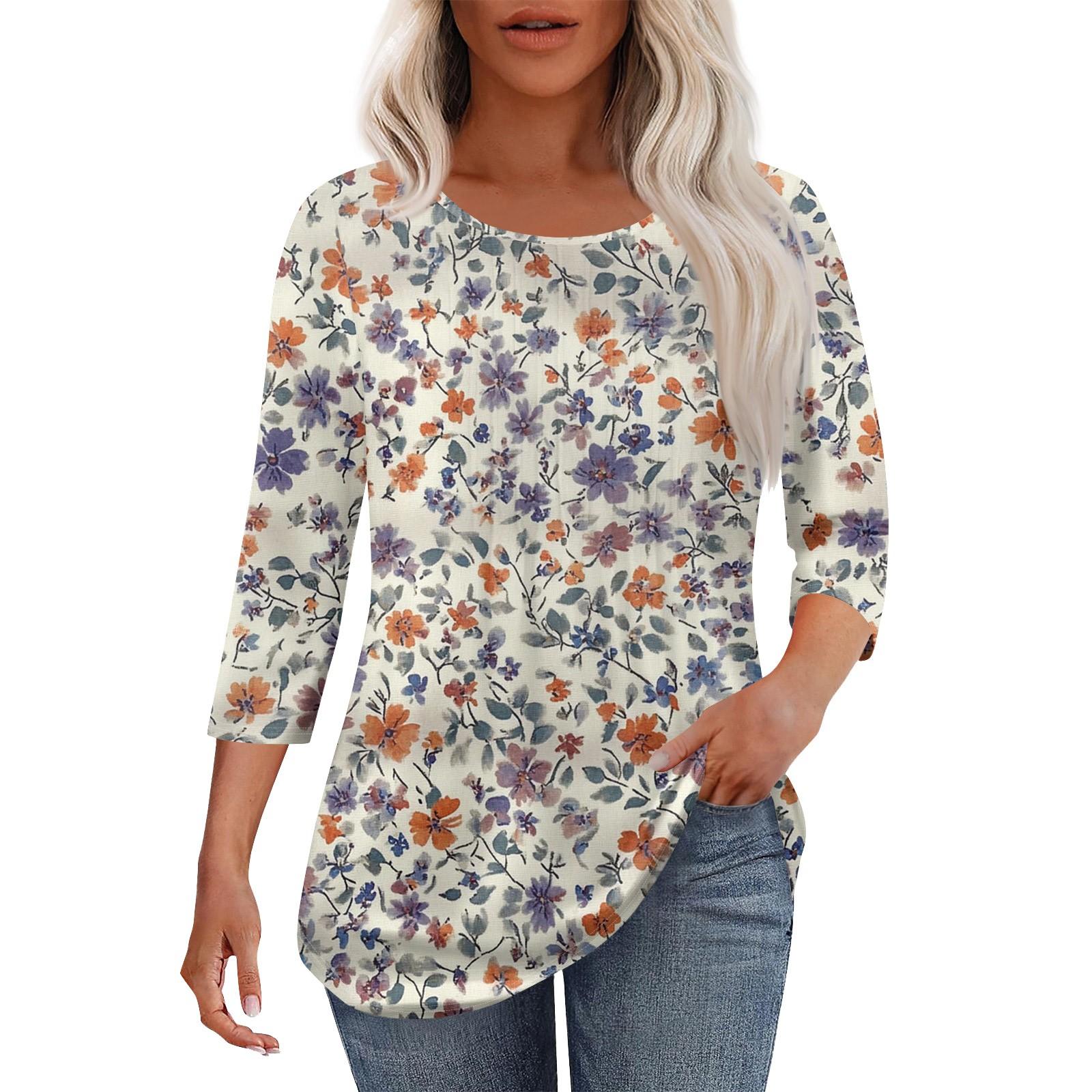 

Жіноча модна повсякденна плісирована футболка з круглим вирізом з принтом і рукавом три чверті XL рожевий