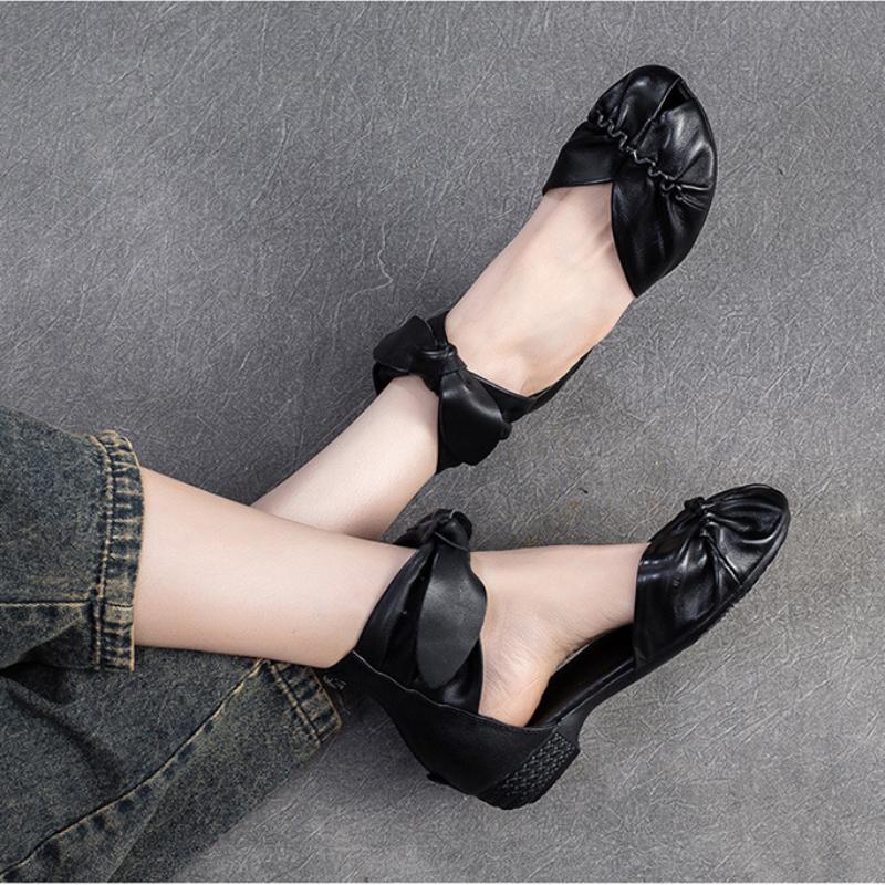 Johnature Genuine Leather Comfortable Breathable Sandals Peep Toe Low Heel Versatile Retro Women's Shoes