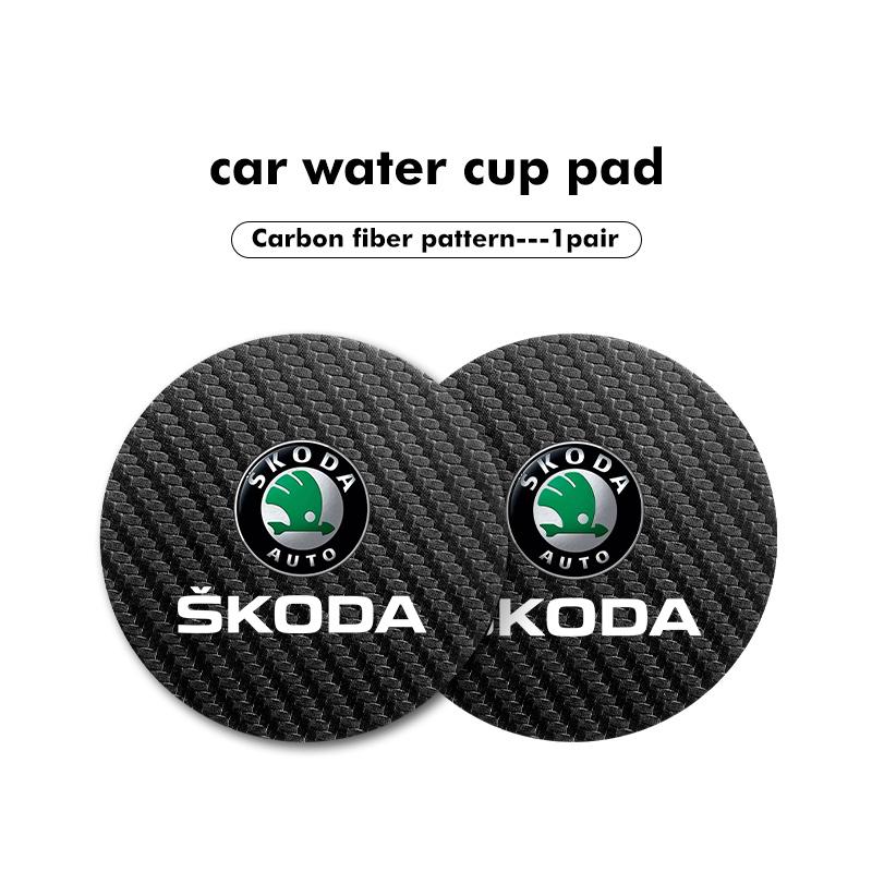

2Pcs Car Carbon Fiber Coaster Anti-Slip Water Cup Drink Mat For Skoda Kamiq Karoq Octavia 2 3 Rapid Scala Kami Fabia VII VRS