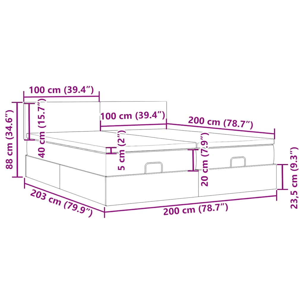 Ottoman Bed with Mattress Taupe 200x200 Cm Fabric