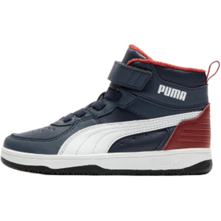 Puma Rebound Rugged V Comfortable Versatile Mid-Top Kids Skate Shoes Kids Sneakers Black White 388244-03