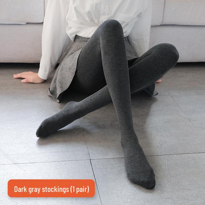 Dámské silné pruhované černé a šedé základní legíny s plusovým sametem na podzim a zimu - Hřejivé bavlněné punčochové kalhoty