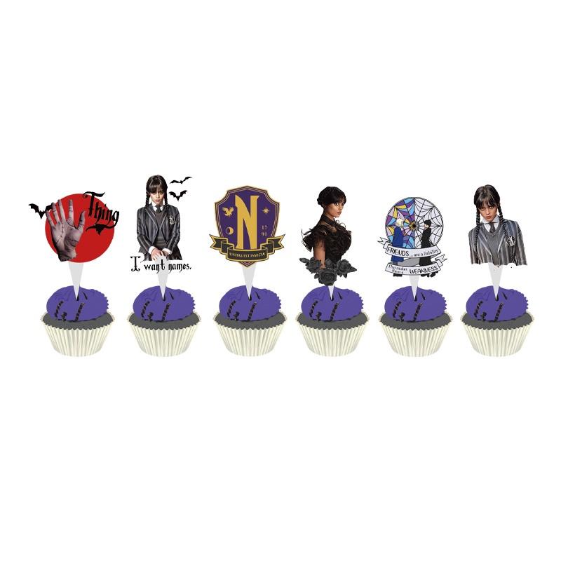 Wednesday The Adams Family Theme Birthday Party Set – Balloons Cake Toppers Banner 24pcs Cake Toppers
