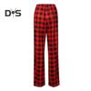 Women Pants High Elastic Waist Drawstring Wide Leg Loose Contrast Color Plaid Print Casual Soft Breathable Pockets Full Length Lady Long Trousers