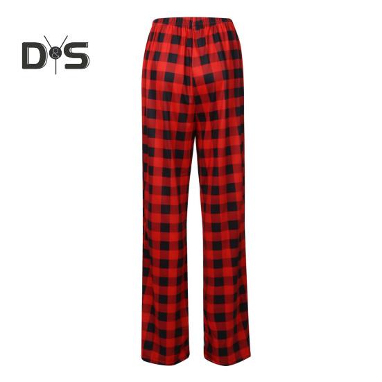 Women Pants High Elastic Waist Drawstring Wide Leg Loose Contrast Color Plaid Print Casual Soft Breathable Pockets Full Length Lady Long Trousers