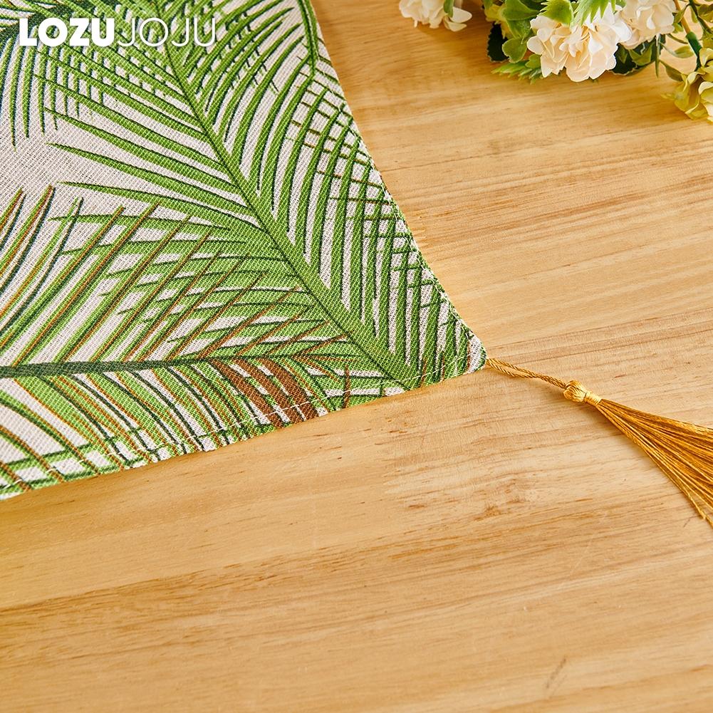 1PC LOZUJOJU Fresh and Natural Green Plant Printed Linen Fabric Soft Table Runner for Dining Table Kitchen Decor Home Decor