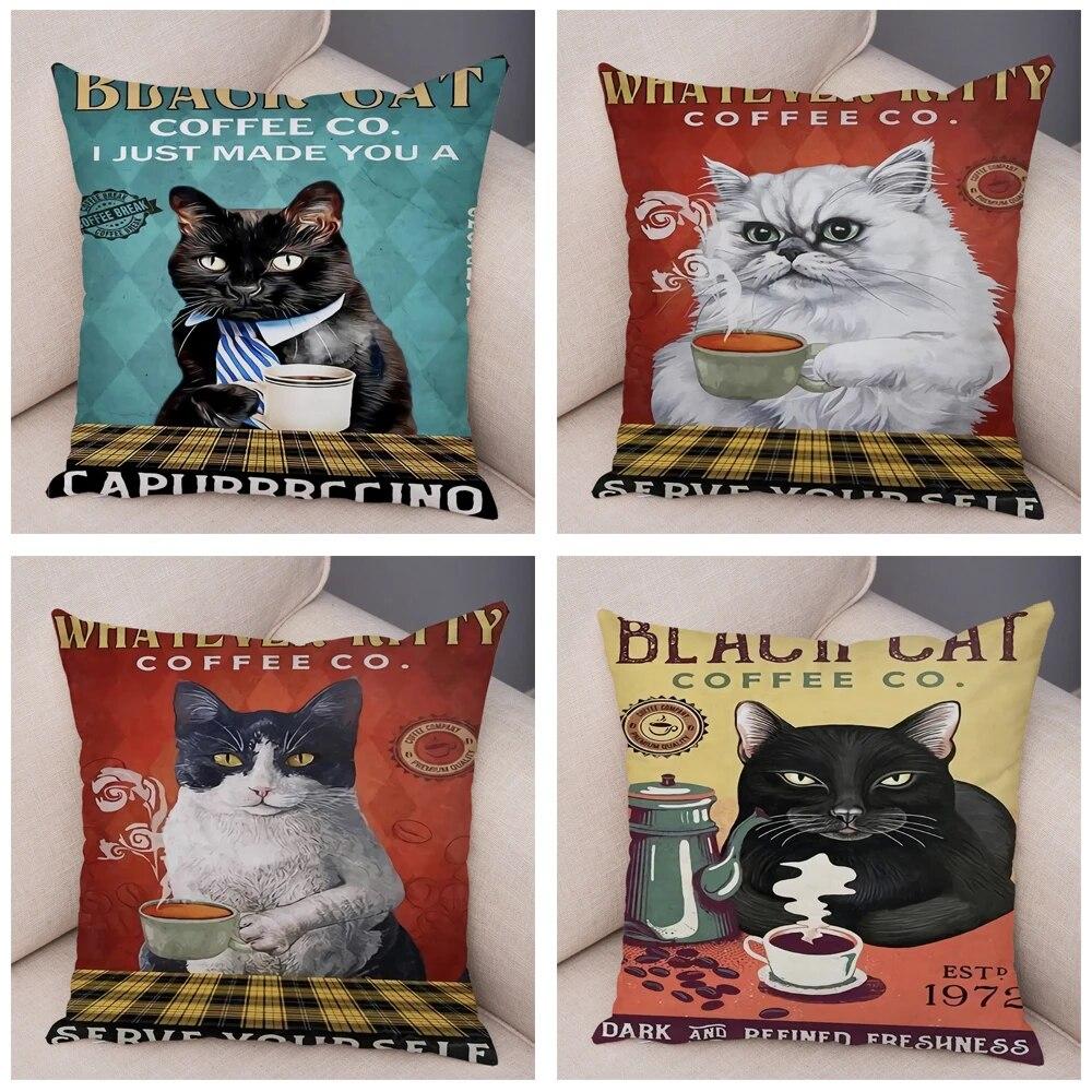 Cute Pet Cartoon Animal Cushion Retro Coffee Cat Pillowcase Decoration Sofa Home Car Pillowcase