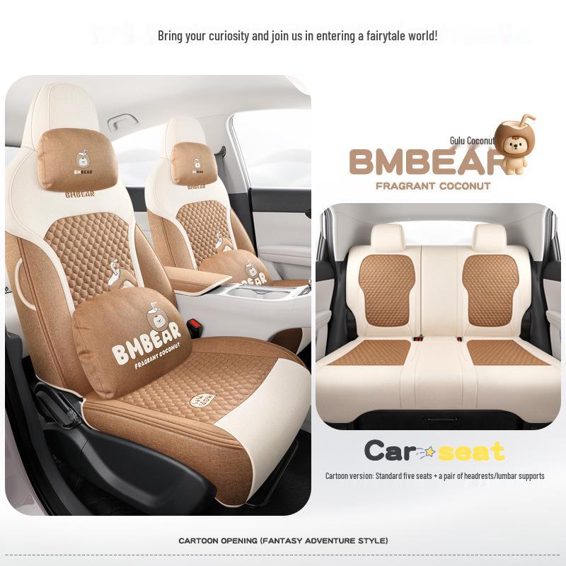 Geely Star Wish Cartoon Linen Seat Covers, Full-Coverage, All-Season Breathable Cushions for UP-Specific Cars