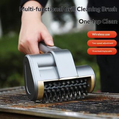 Stainless Steel Cordless BBQ Grill Brush with LED Light BBQ Rotating Brush  Outdoor Grill