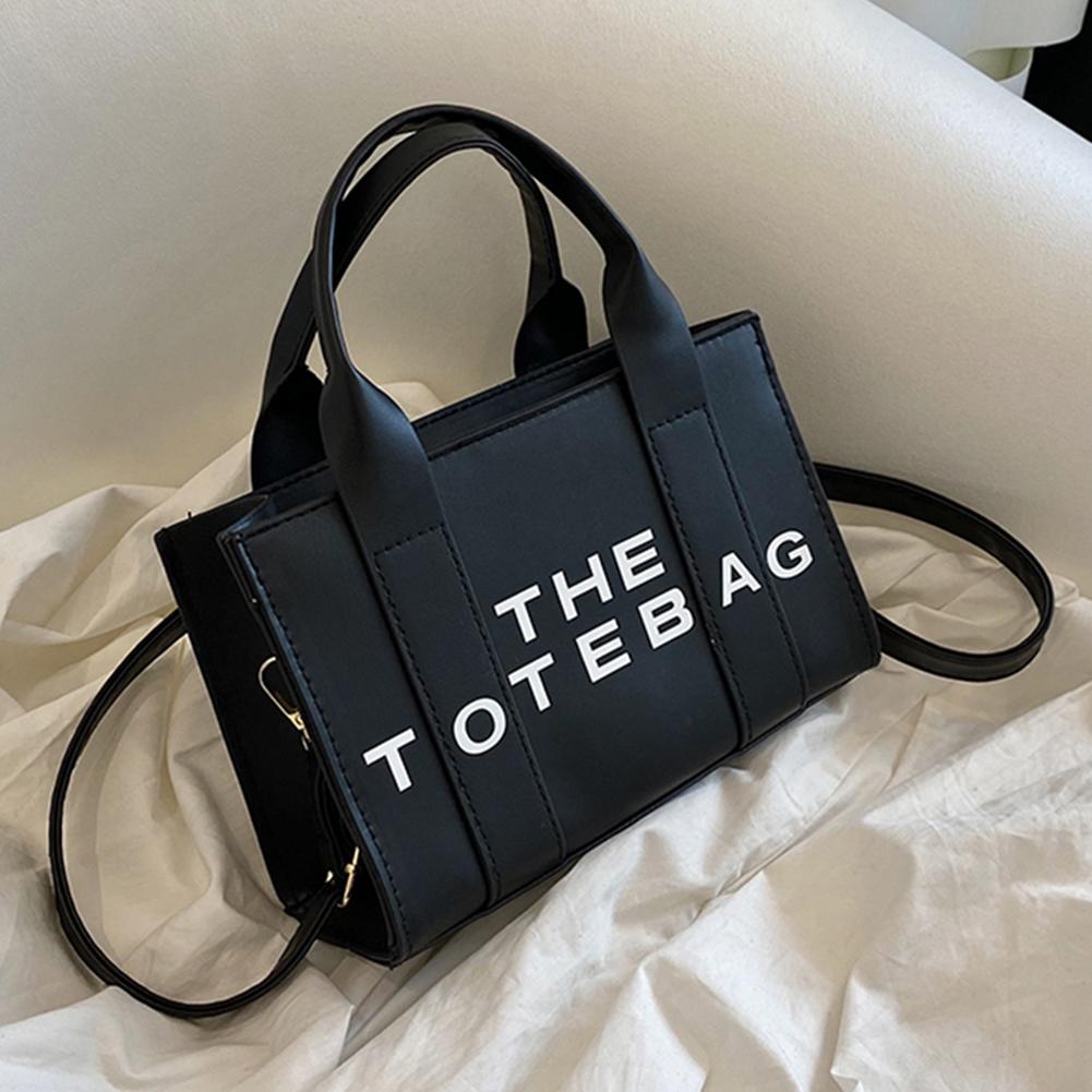 Women Tote Bag Contrast Letters Fashion Ladies Top-Handle Bags PU Leather Portable Casual Simple Adjustable Straps Hobos Bags