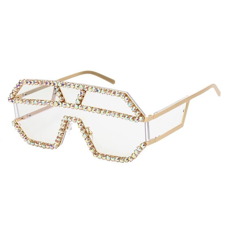 

One-piece Rhinestone Sunglasses, Marine Hand-drilled Sunglasses, Large Frame UV Protection