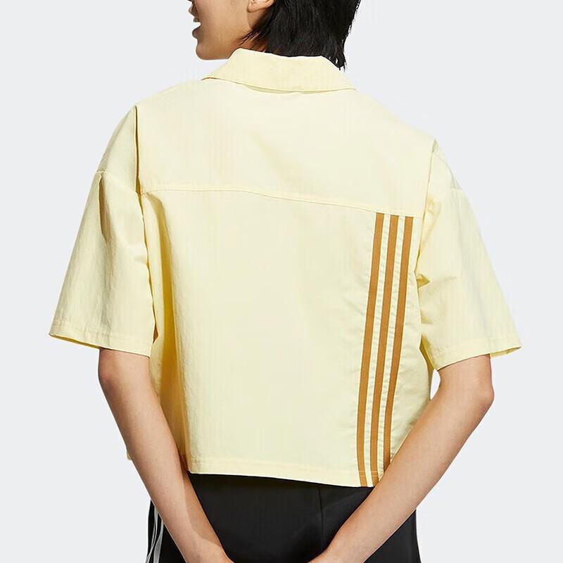 Adidas Neo Solid Color Suit Collar Casual Short Sleeve Shirt Women Shirts Yellow IB8890