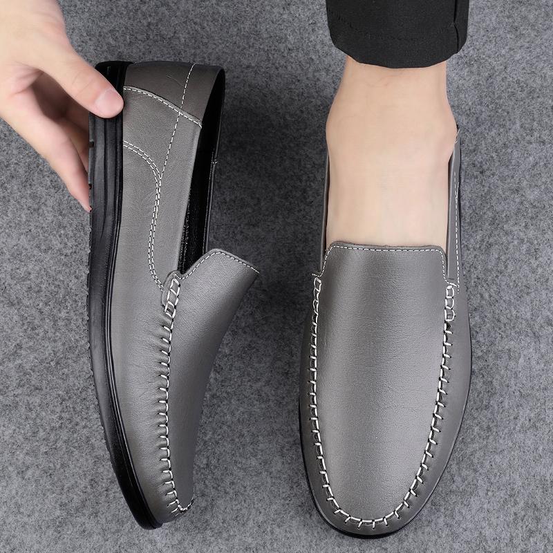 New 2024 Men Dress Shoes Genuine Leather Breathable Middle Aged Business Round Toe Wedding Footwear Male Flat