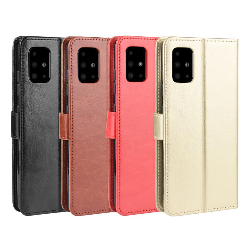 Suitable for Samsung Galaxy A71 phone leather case flip cover protective shell A51 phone case with card slot and lanyard in crazy horse pattern