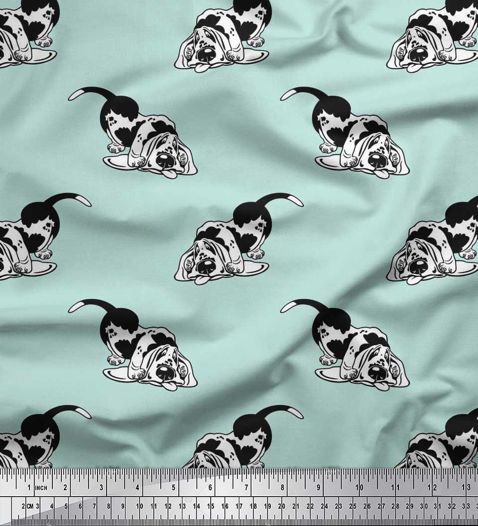 Soimoi Japonská krepová saténová tkanina Basset Hound Potisk šicí tkaniny metr 42 palců