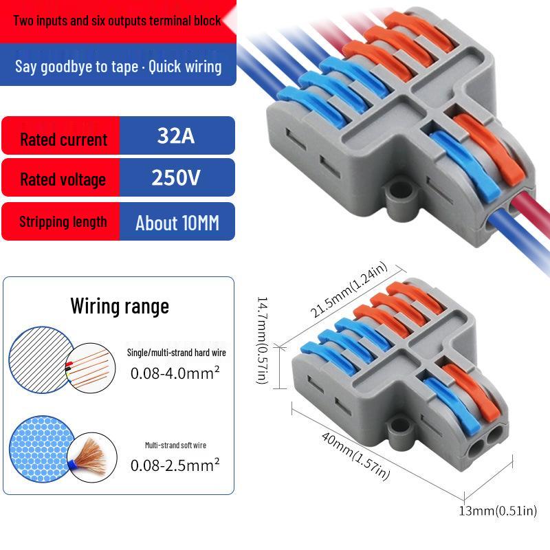 Quick Connect Press-in Terminal Splitter for Soft & Hard Wire Conductors