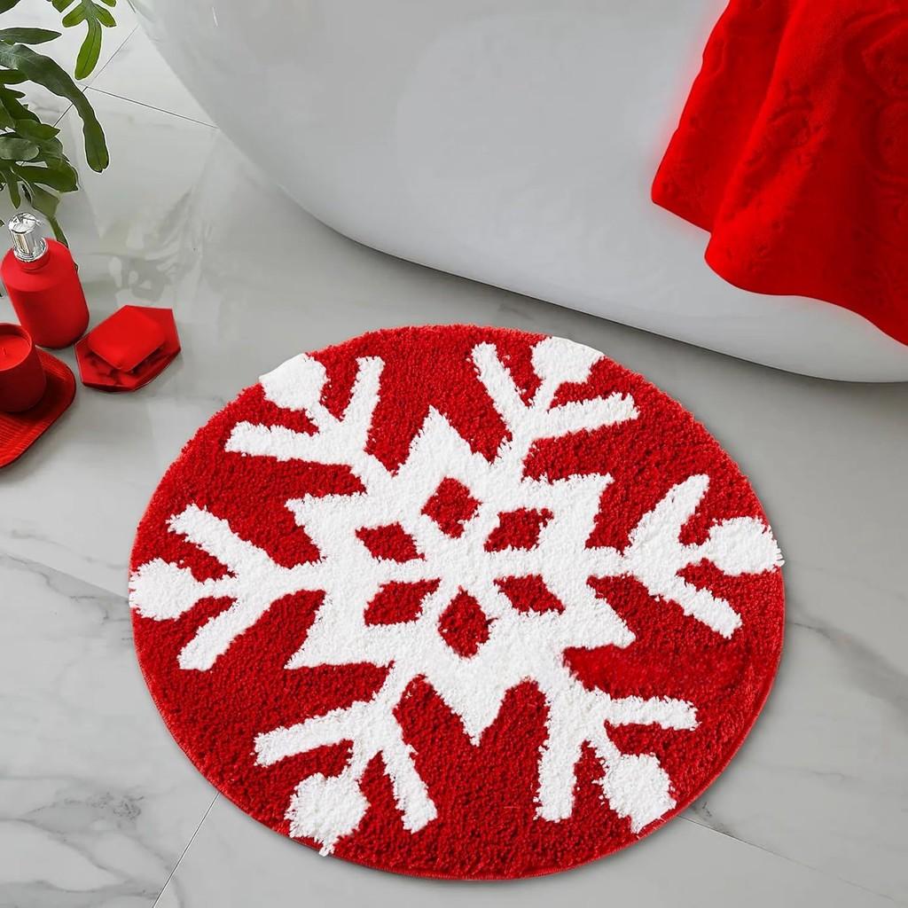 Christmas Circular Carpet Encrypted Imitation Cashmere Flat Plush Floor Mat Circular Holiday Decoration Carpet Living Room Carpet