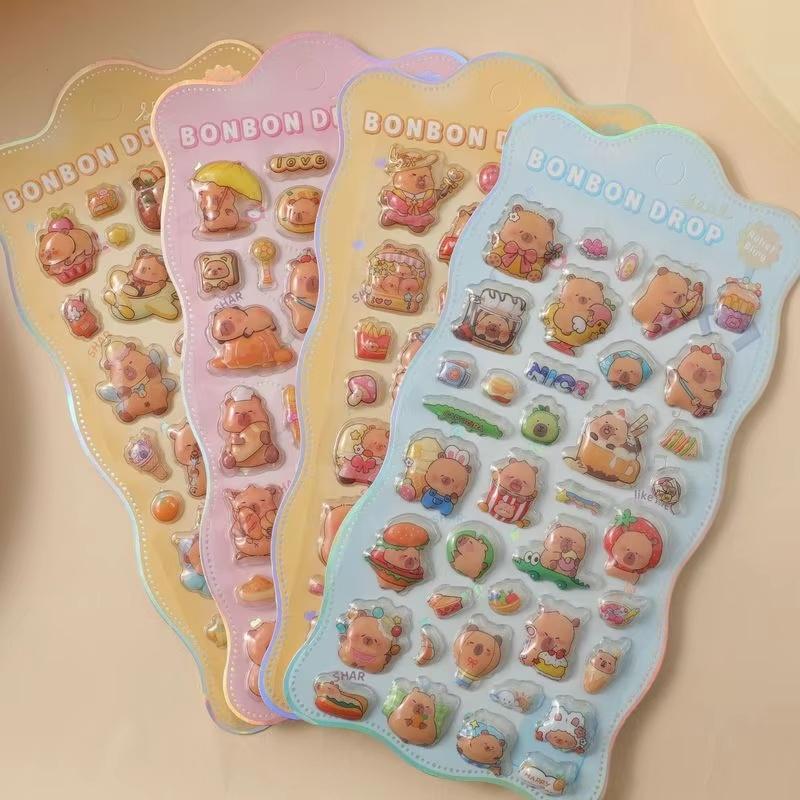 10pcs Wholesale Hot Cartoon Capybara Crayon Shin-Chan 3d Relief Rainbow Sticker Sticker Elf Sky Group Cartoon Rabbit Sticker