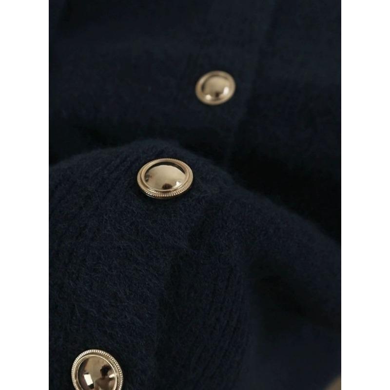 Gentle Wind Raccoon Velvet Versatile Gold Button Sweater Jacket Women Autumn Winter Loose Lazy Brown Wool Knitted Cardigan