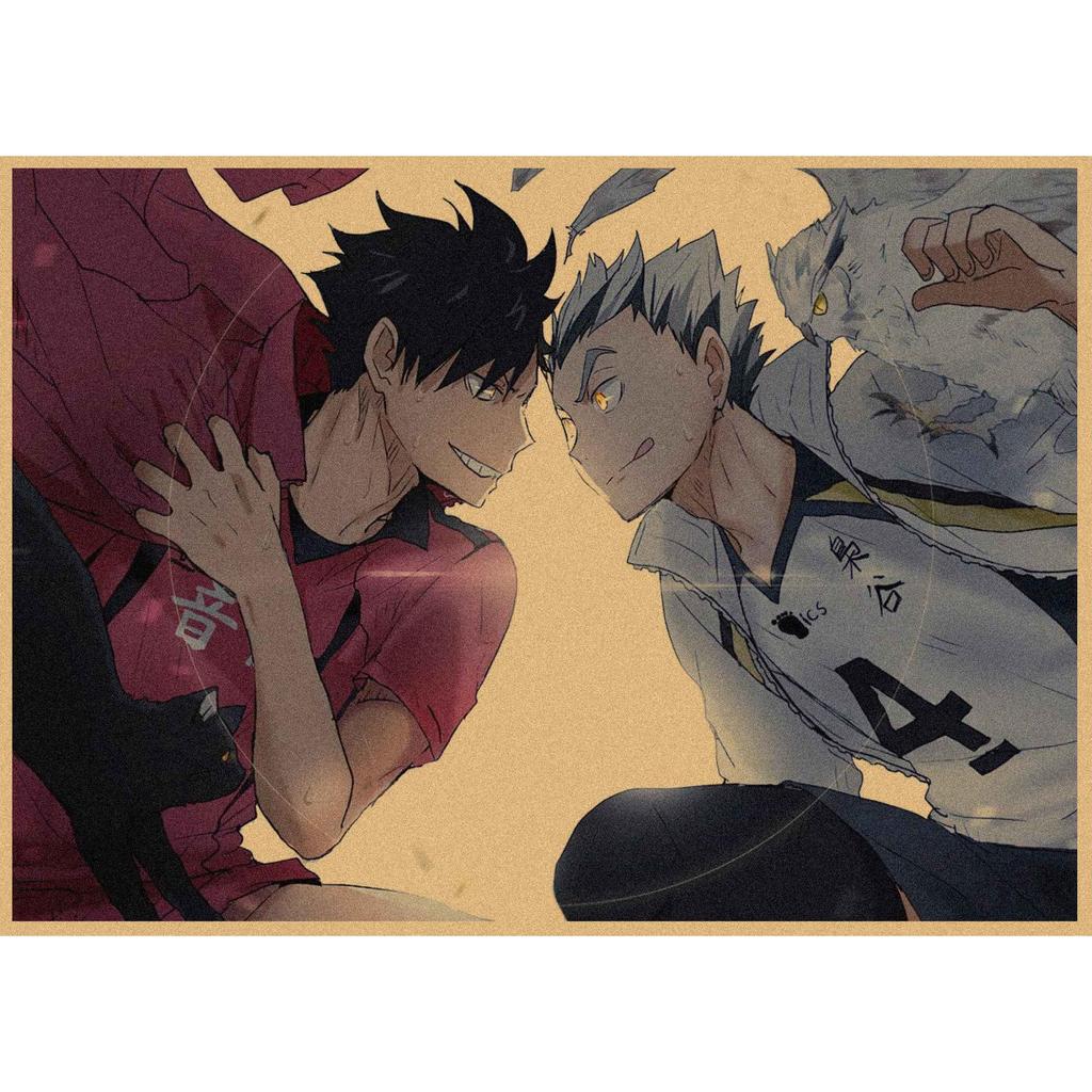 Haikyuu!! Retro Kraft Poster: Hinata Shoyo & Kageyama Tobio Decorative Wall Art