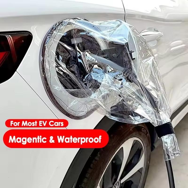 Ev Charger Port Rainproof Protector Cover, Magnetic Electric Car Charger Plug Cover, Outdoor Waterproof Durable, Transparent