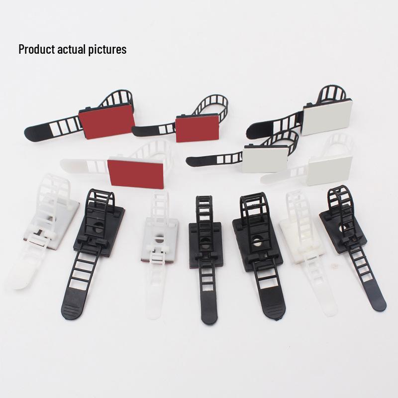 Adjustable Cable Organizer: Self-Adhesive Desktop Fixed Base with Small & Large Ribbon Cable Ties