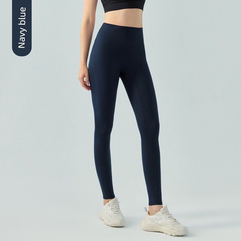 

Fall and Winter Fashion Peach Hip Fitness Pants No Embarrassment Line High Waist Shaping Warm with Velvet Skinny Yoga Pants Women Navy Blue L