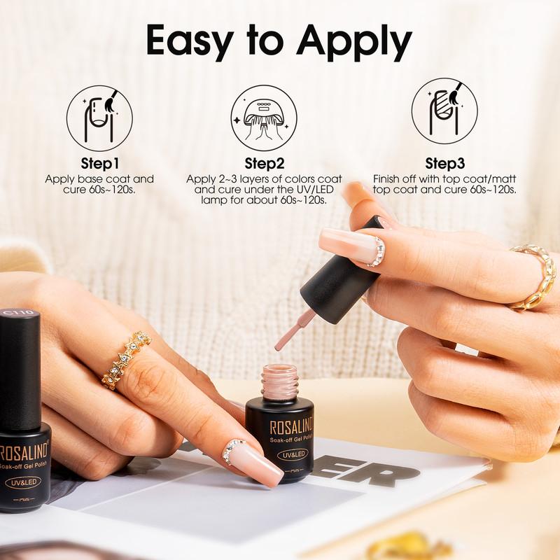 ROSALIND UV Nail Kits Gel Set-Nail Gel 45 Colors+3pcs Base Matte Top Coat Nail Polish Soak Off Hybrid Semi Permanent Nail Art