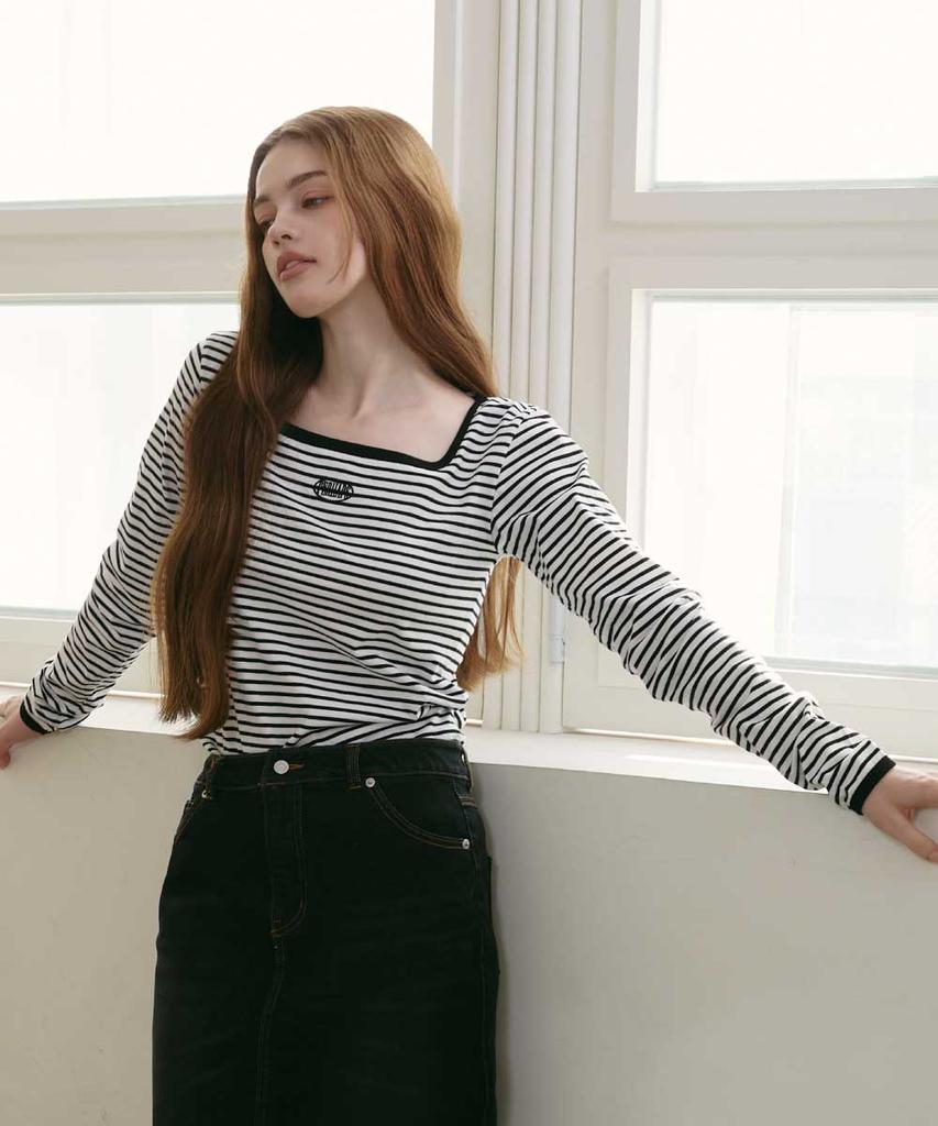 Peohaebseubaianna Square Neck Striped Long Sleeve