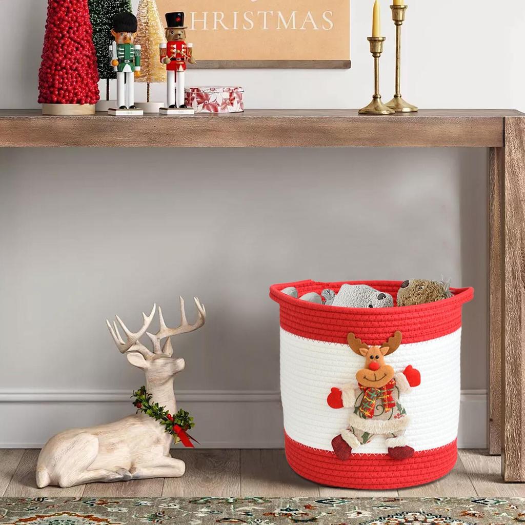 Christmas Basket Woven Rope Basket For Christmas Candy Treat Organizer For Women Kids Holiday Birthday Easter Valentines Food