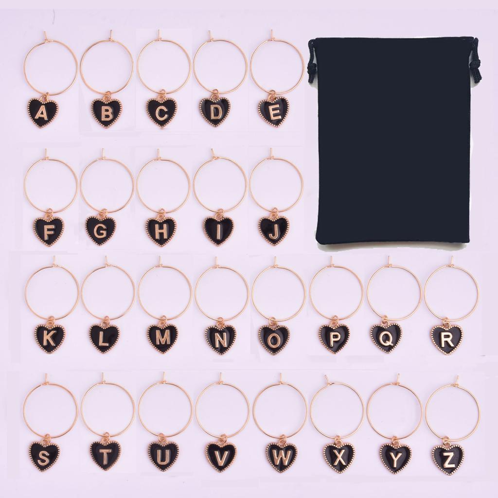 Ocean Christmas Letter Series Foreign Trade Red Wine Glass Identification Pendant Ring Mixed Set Party Jewelry Wholesale