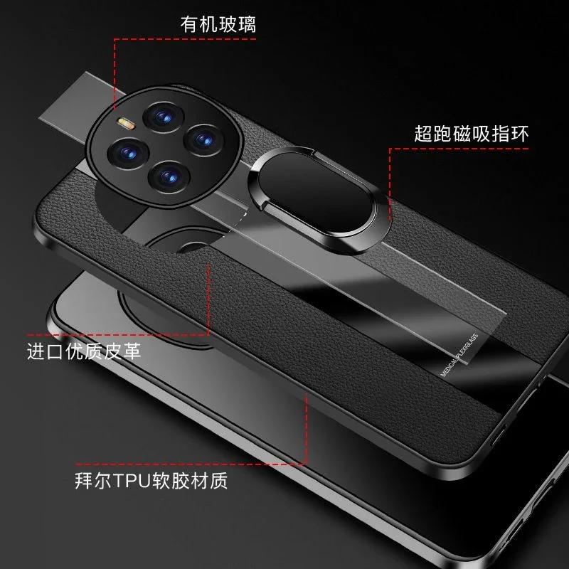 Luxury Plexiglass Leather Phone Case For Honor Magic 7 Pro Magnetic Ring Holder Shockproof Cover For Magic 7 Lite 6 Lite 5 5G