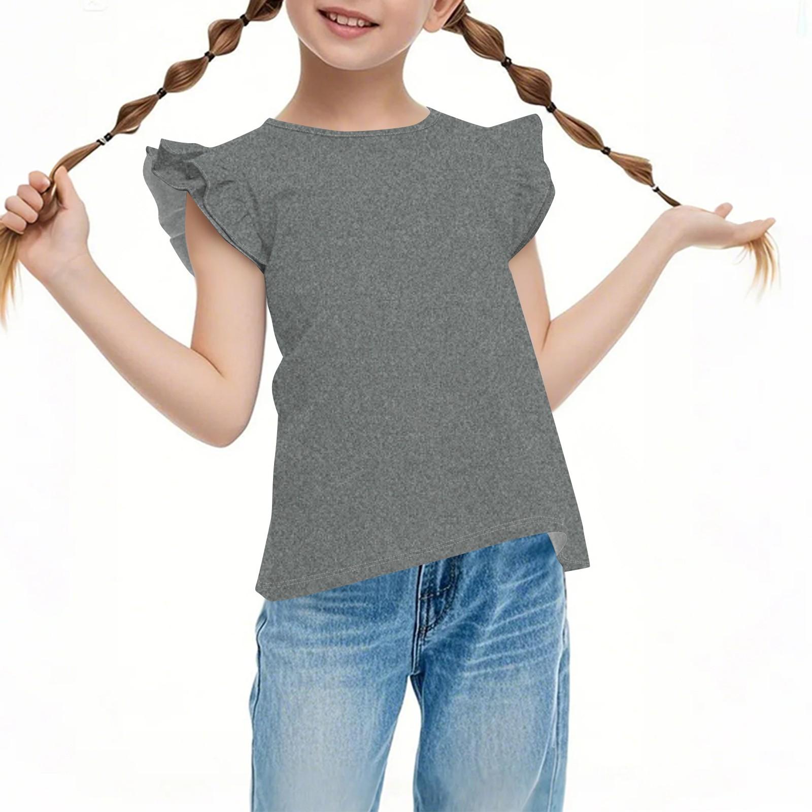 

Children s Casual Short Sleeve Pleats Cute Round Neck Solid Color Top 160