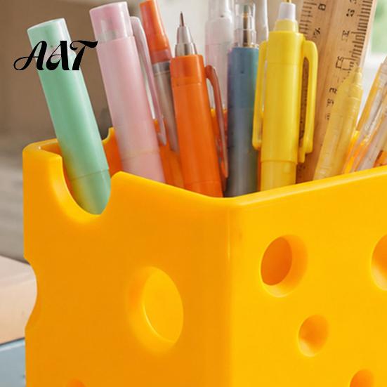 Modern Desk Decoration Creative 3D Printed Cheese Pen Holder, Cute Desktop Organizer, Plastic Stationery Holder Multifunctional Storage Ornament