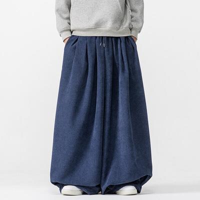 Primavera Novo Tamanho Grande Estilo Chinês Calças Soltas de Perna Larga Veludo Cotelê Japonês Calças Harem Retas Masculinas