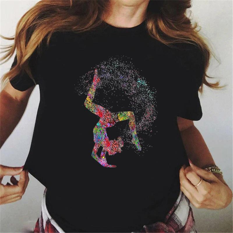 Summer 2024 Watercolor Ballet Dancer Printed Girl Black T Shirt Kawaii Gymnastics Dance Lover Gift Tee Shirt Femme Custom Tshirt