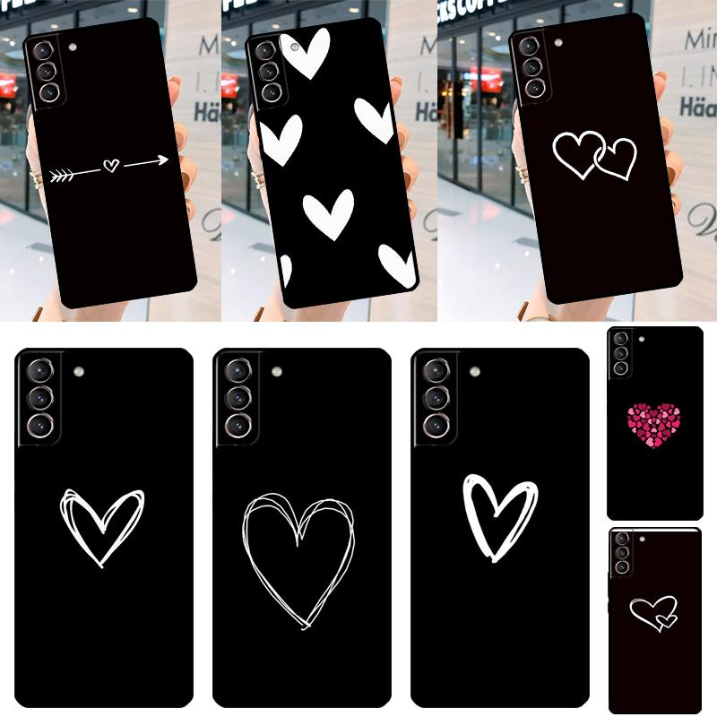 Cute Pretty Little White Heart Case For Samsung Galaxy S23 Ultra S22 S21 S20 FE S8 S9 S10 Plus Note 10 20 Back Cover Shell